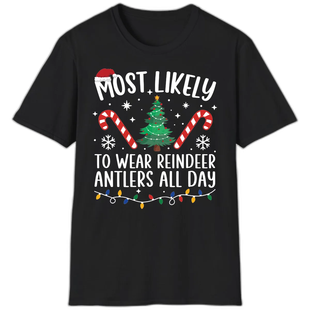Most Likely To Wear Reindeer Antlers All Day T-Shirt in Black